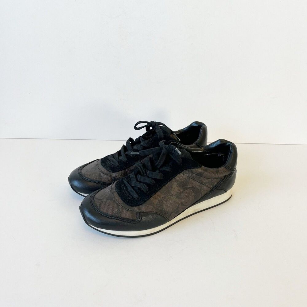 Coach Women’s Rebecca Monogram Leather Sneakers Brown Black Low Profile Size 5 B - Picture 2 of 10